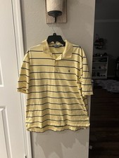 Ralph Lauren Men's Polo Golf Shirt Large Navy Yellow Striped Pima Cotton
