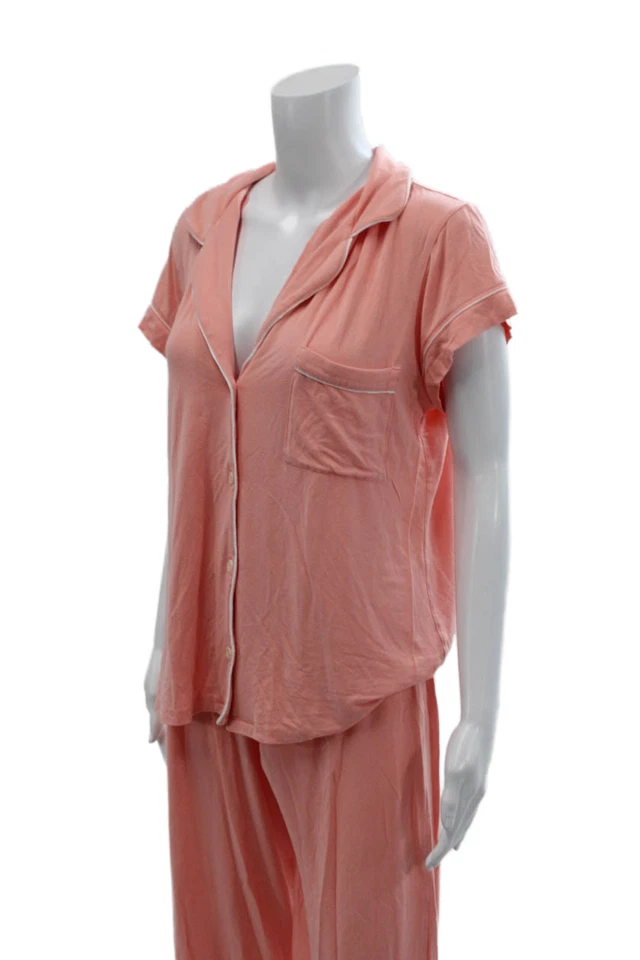 Conjunto de pijama Eberjey para mujer manga corta con bolsillos abotonados salmón talla M Foto 3 de 4