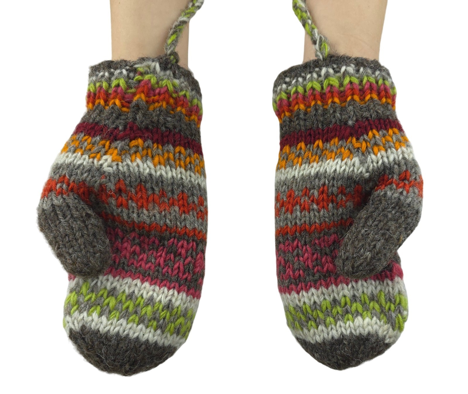 Pachamama Womens Wool Hand Knit Fair Isle Pattern Fleece Lined Mittens One Size image 3
