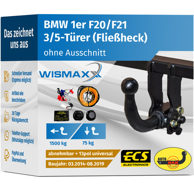 ANHÄNGERKUPPLUNG abnehmbar für BMW 1er F20 F21 14-19 +13polig E-Satz ABE