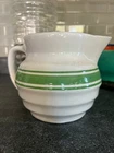 Vintage Hull Pitcher White with Green Stripes Beehive Yellowware, Glazed