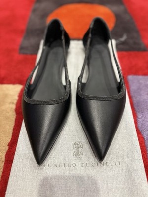 $834 New Brunello Cucinelli Black Leather Slingback Woman 8.5B 38.5EU