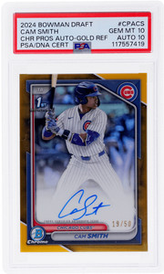 2024 Bowman Draft Cam Smith Chrome Auto Gold Refractor #CPACS /50 PSA 10/10