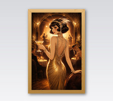 Art Deco Stil Elegante Frau Cocktail Poster Druck Gerahmt Leinwand Wandbild