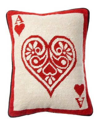 Jonathan Adler Us Kit Dealer's Choice Ace Of Hearts Needlepoint Pillow Red