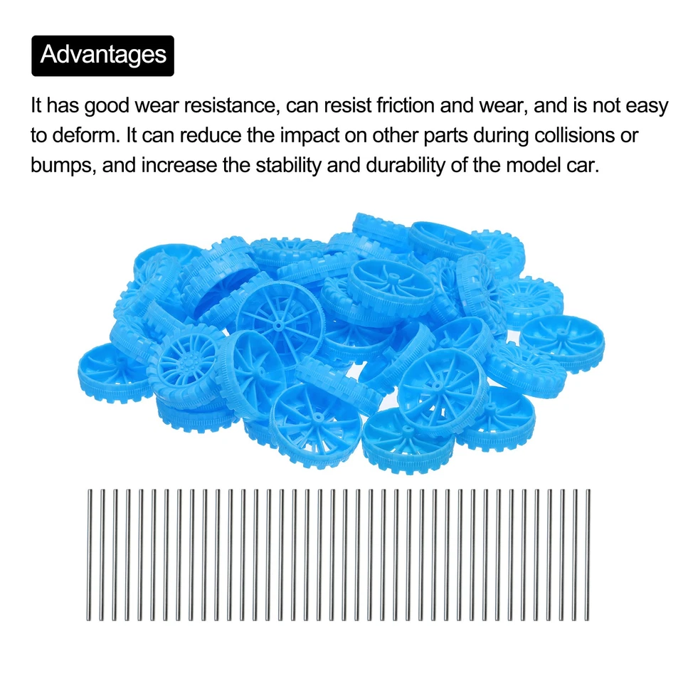 50x Spielzeugautoreifen 40mmx10mm Kunststoffrolle und 2mmx50mm Rundstabachsen #2 - Bild 4 von 4