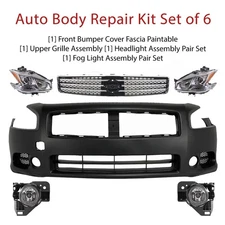 Front Bumper Cover Fascia & Headlight Assembly Kit For 2009-2014 Nissan Maxima