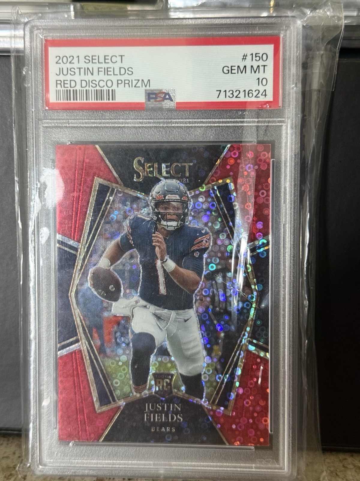 2021 Panini Select - Premier Level Justin Fields #150 Red Disco Prizm /49 (RC)
