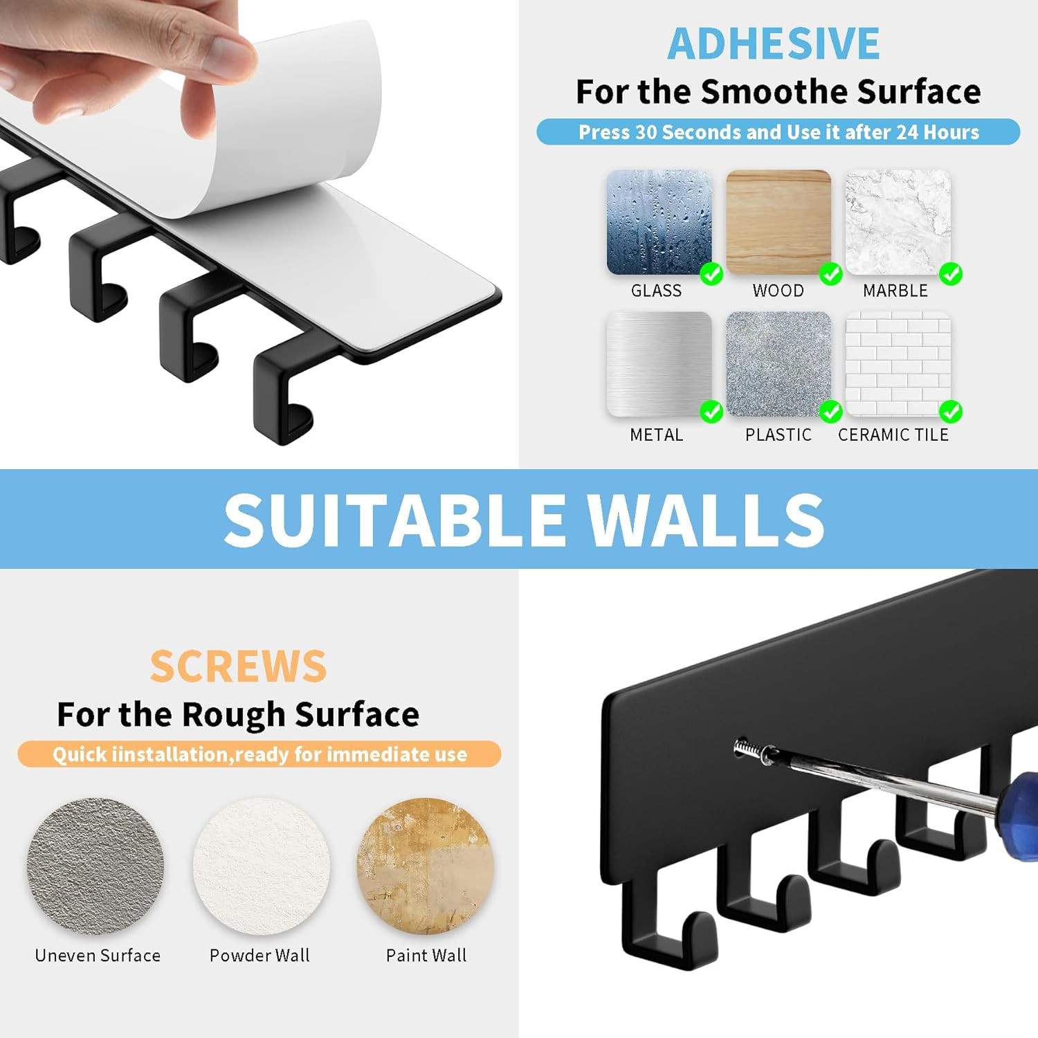 Key Holder for Wall, Key Hooks with 10 Hooks, Wall Mounted Key Holder for Hallwa