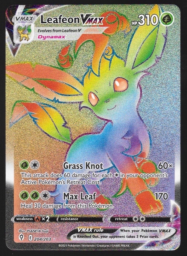 2021 Pokemon Leafeon VMAX (Secret) 204/203 SWSH07: Evolving Skies Holo