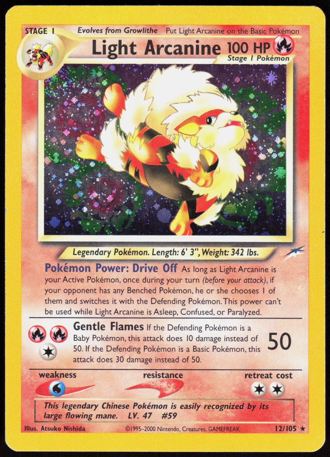 Light Arcanine - 12/105 - Pokemon Neo Destiny Unlimited Holo Rare Card WOTC LP