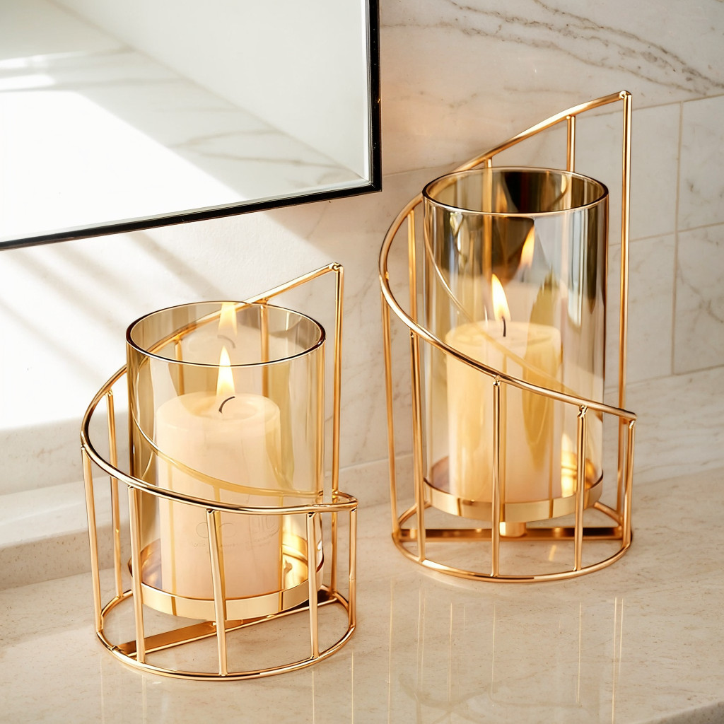 Set Of 2 Metal Wire Pillar  Candle Holders Home Decor