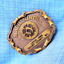 Machinists Union IAMAW Belt Buckle Local 1496 Skagit County WA Vtg R M .NOX777