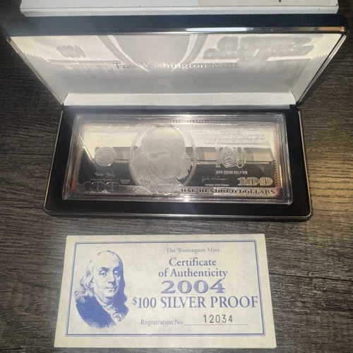 2004 $100 Benjamin Franklin  Quarter Pound  .999 Fine Silver Bullion Mint Proof