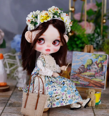 Customized Blythe Doll 1/6 BJD Neo Brunette Hair Handmade Carved Face-up OOAK