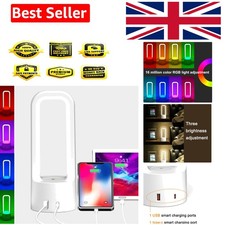3 Way Dimmable Touch Bedside Table Lamp with RGB Light & USB/Type C Charging ...