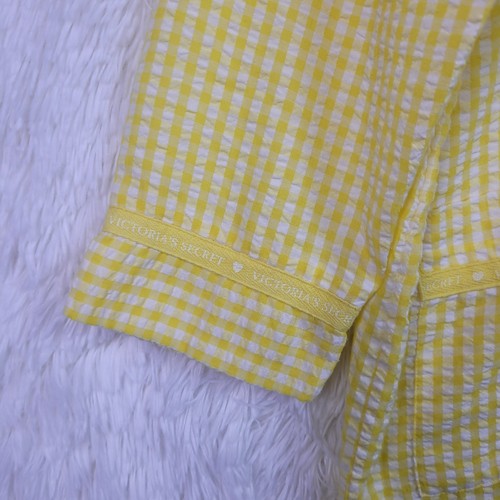 Vtg Sz S Victorias Secret Country Seersucker Yellow Gingham Pajama Set Oversized - Picture 3 of 15