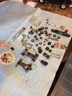 Vintage 1/32 1/24 Slot Car Parts Lot .Chassis motors Rims tires gears etc