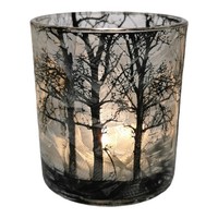 Teelichthalter Winterwald Vereist Glas Schwarz 3D Windlicht Advent BäUme Hirsch