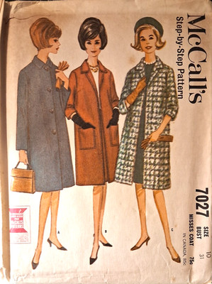 MCCall's 7027 Step by Step Single Breasted or Open Front Coat Size 10 Uncut FF