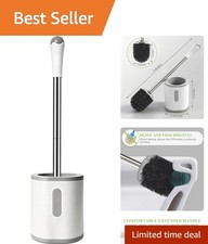 Elegant Compact Toilet Brush Holder with Stainless Steel Handle - White Grey