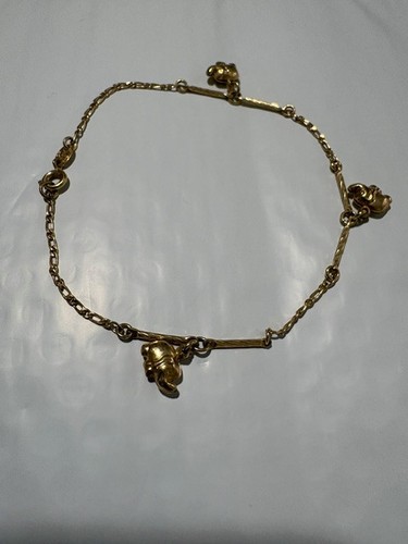 18K YELLOW GOLD FILLED ELEPHANT CHARM ANKLET CHAIN 9.25" LONG