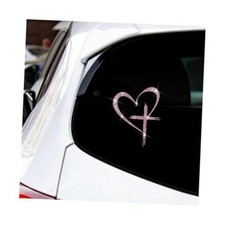 Bling Love Cross Car Sticker, Shiny Heart Cross Christian Vehicle Pink/1PC