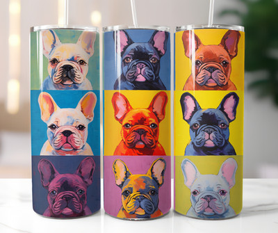 Französische Bulldogge Frenchie Hund Thermo Reisebecher Becher Neu, Karton, Strohhalm