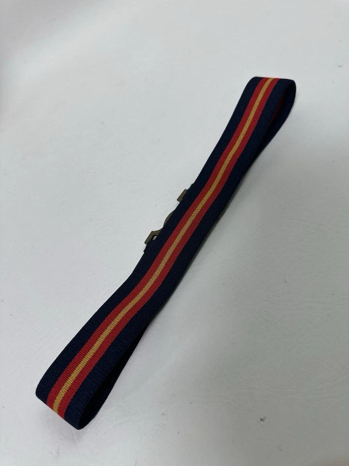 "Cinturón Polo Ralph Lauren vintage a rayas elástico escudo logotipo hebilla de latón XS 22""-24""" Foto 4 de 4
