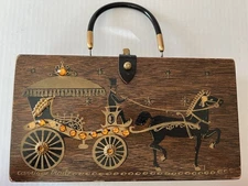 VTG 60s Wooden Collins Of Texas Box Hand Bag W/ Horse 1962 Enid Collins Signed