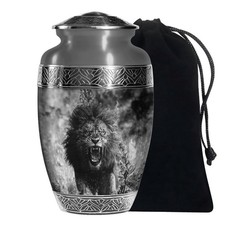 Black Roar Lion Memorial Urn for Human Ashes Adult Women  Men, 10 Inch 