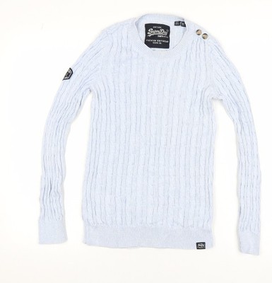 Superdry Damen Pullover blau Zopfmuster Baumwolle Größe 10