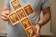 Handmade Byzantine Cross Icon     The Life of Jesus     Gold Leaf     22x36 cm