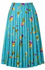 Vintage Cottagecore Pleated Midi Skirt 8 Blue Yellow Floral Fairy Boho Romantic