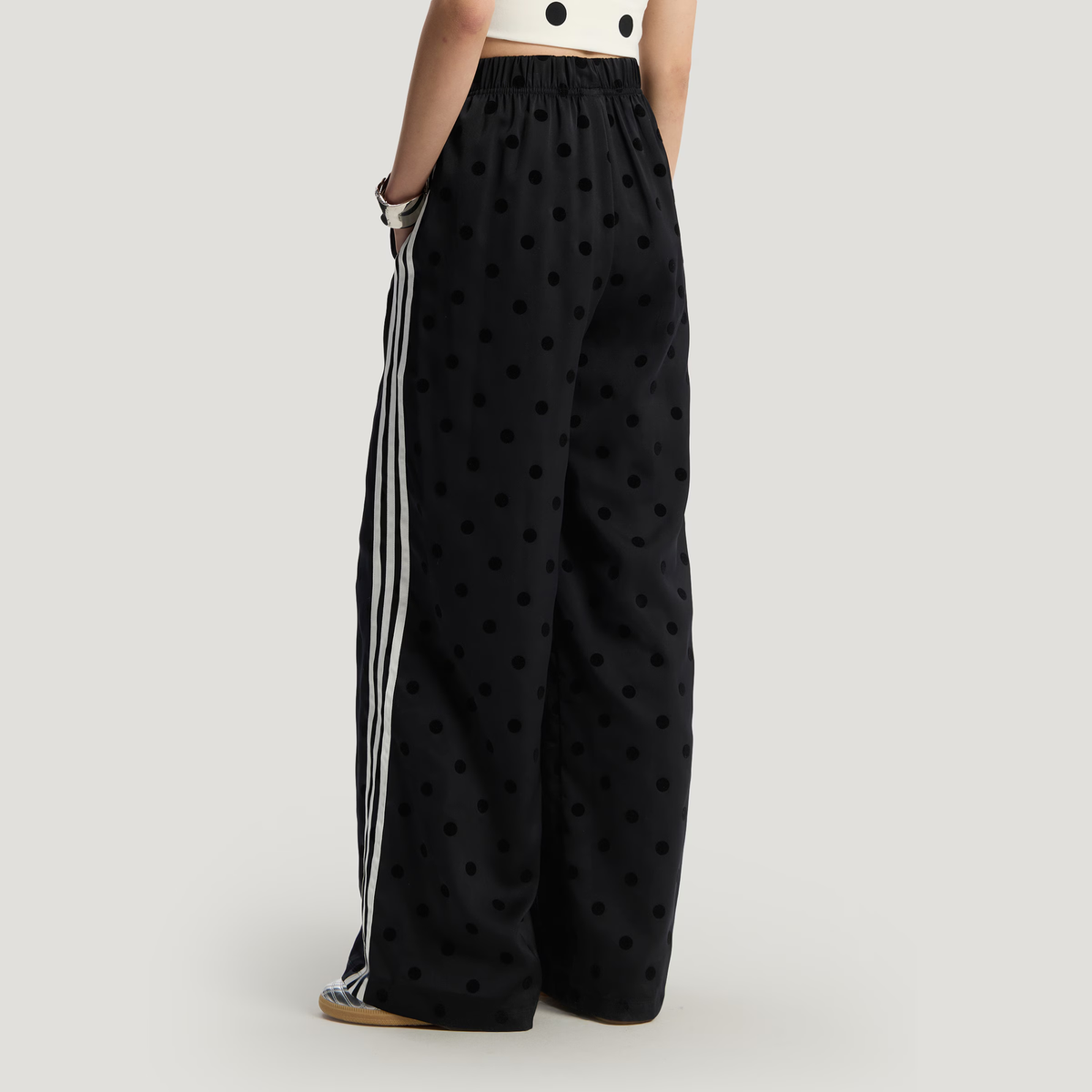 Adidas Satin Polka Dots “Black” Size-2XL Wide Leg Track Pant