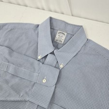 Brooks Brothers Regent Long Sleeve Dress Shirt Micro Plaid Size 17-33 White Blue