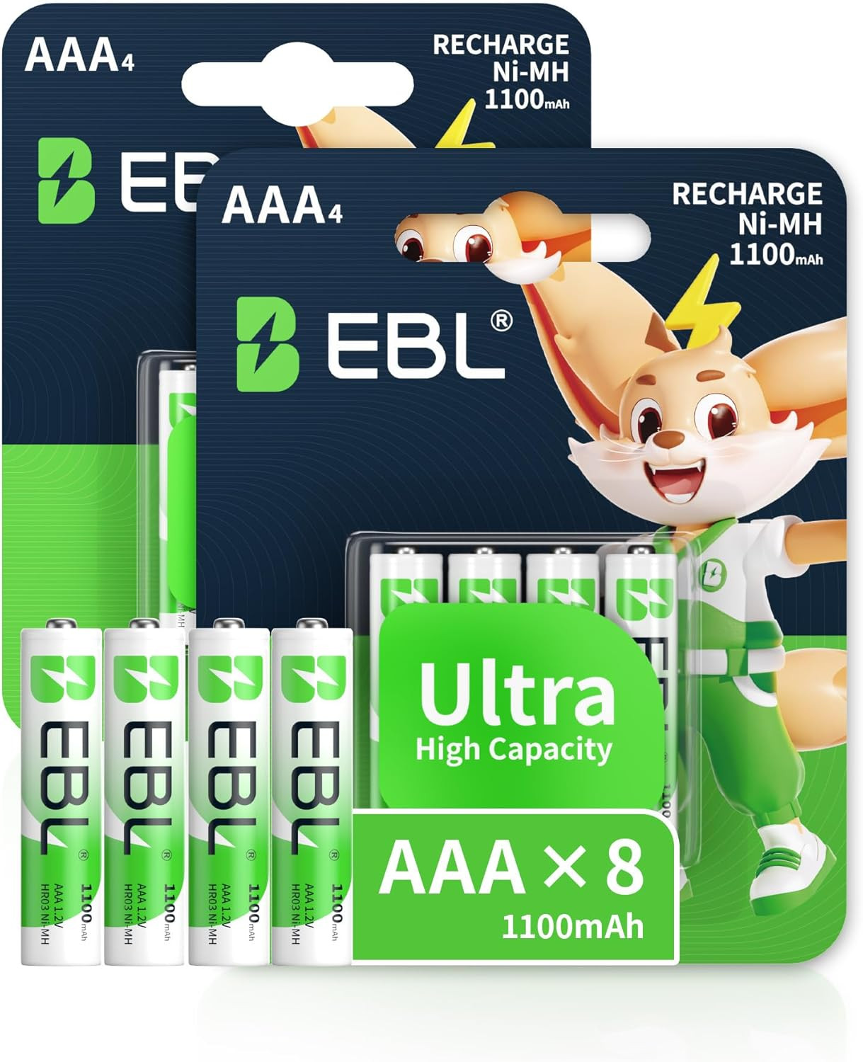 EBL AAA Rechargeable Batteries 1100Mah Ready2Charge Triple a Nimh Battery, Retai