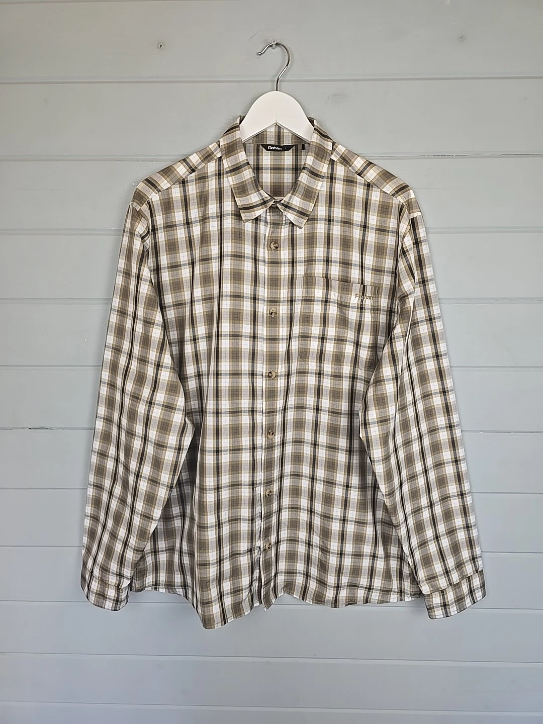 Rohan Coast Shirt Large Brown Check UPF 40+ Sun Protection Outdoor Hiking