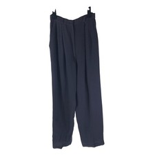 Eileen Fisher Navy Blue Wool Pleated Wide-Leg Pants S USA Made Vintage 80s 90s