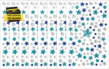 8 Sheets Self-Adhesive Rhinestone Stickers, Star and Circle Face Jewels  Blue S