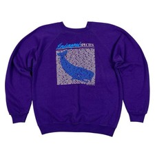 VTG 1986 Purple Endangered Species Nature Animal Sweatshirt Hanes USA Made Sz L