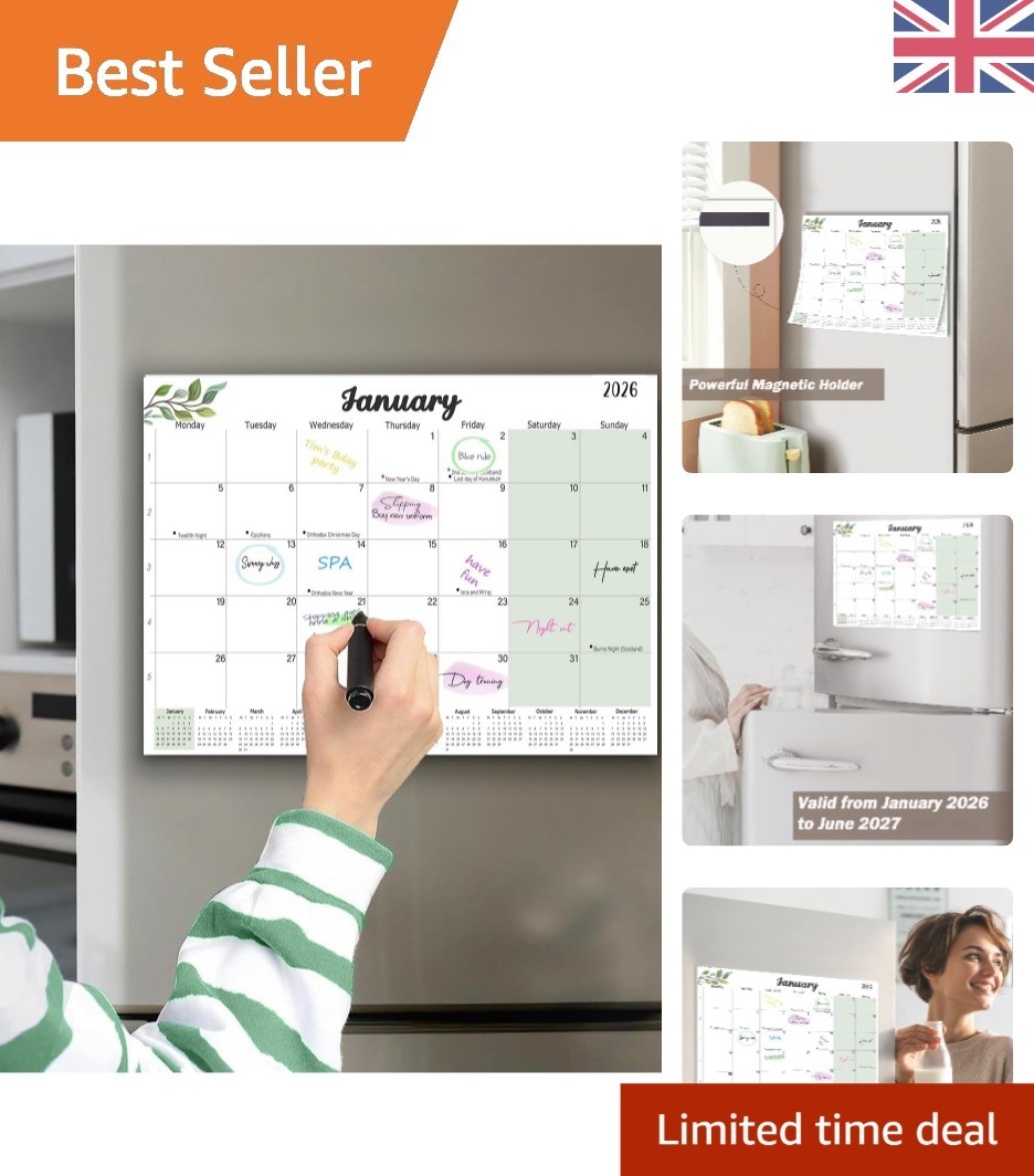Elegant Magnetic Fridge Calendar 2026-2027 - A4 Planner with Botanical Design