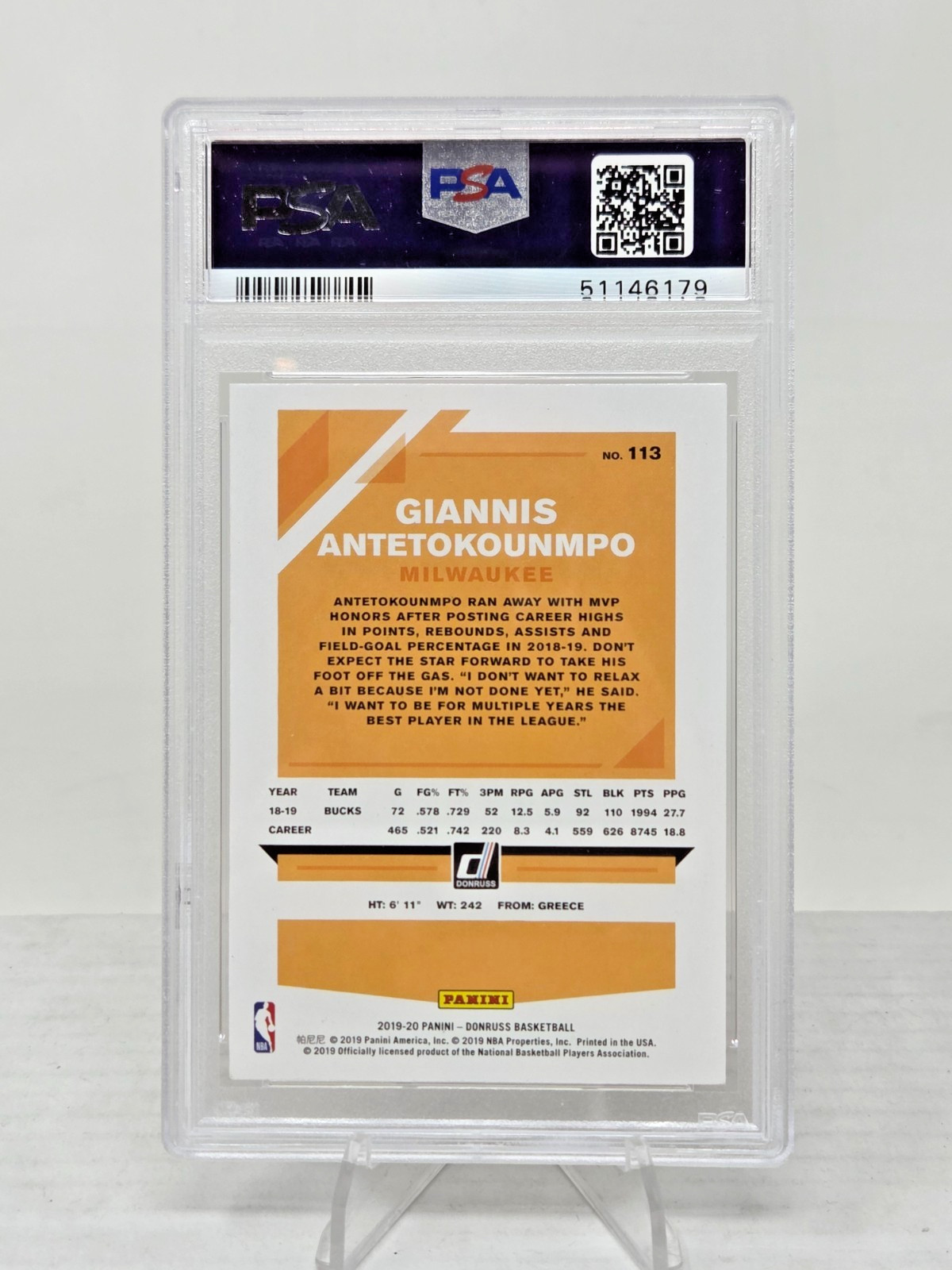 2019 Donruss Green Yellow Laser GIANNIS ANTETOKOUNMPO Basketball Card PSA 9 MINT view 2