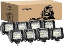 Nilight 8Pcs LED Pods 4Inch 60W Light Bar Flood Spot Combo Triple Row Driving La