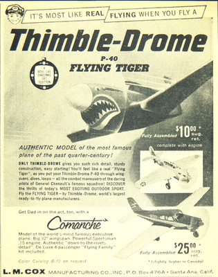 1950s THIMBLE DROME L.M. COX 9-40 TIGER MODEL PLANE & SANTA DRAW ME AD CHRISTMAS