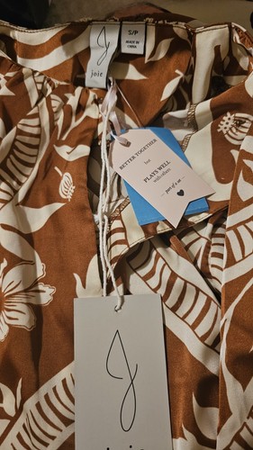 Joie Womens Cropped Long Sleeve Blouse Sz Petite S Brown Floral Keyhole NWT - Picture 3 of 3
