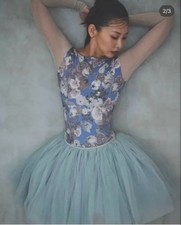 Stina Blue Floral Long Sleeve Ballet Leotard S Size Elegant Dancewear