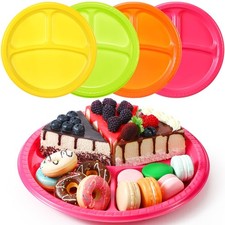 10" Plastic 3 Compartment Divided Plates Heavy Disposable Round Dinner Plates