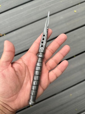 Damascus Forged Steel Vampire Spike Thread Handle Rondel Knife 1095HC Full Tang