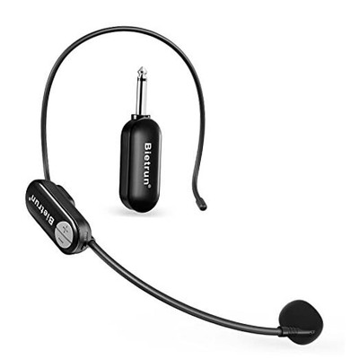  Wireless Microphone Headset with 1/4''Plug, 165ft Range, UHF Wireless Black